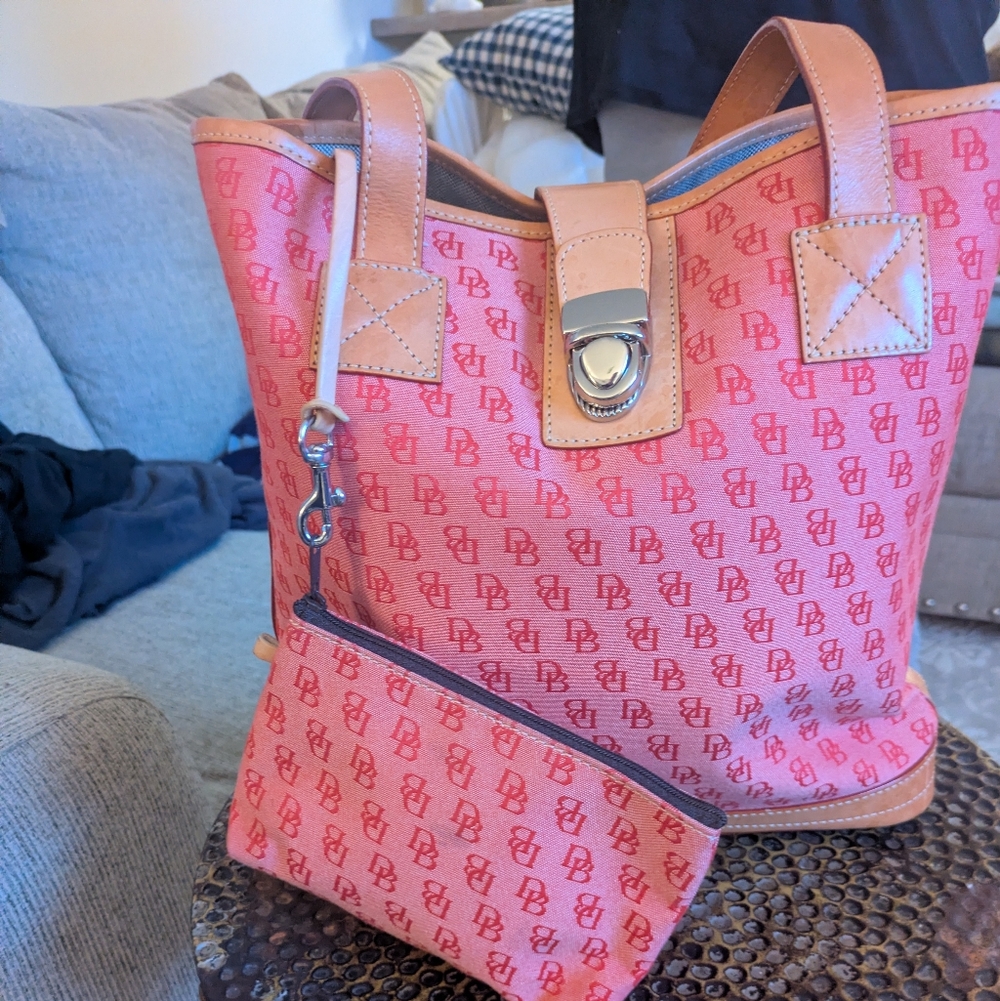 Vintage Dooney & Bourke Red Tote with Matching Pouch